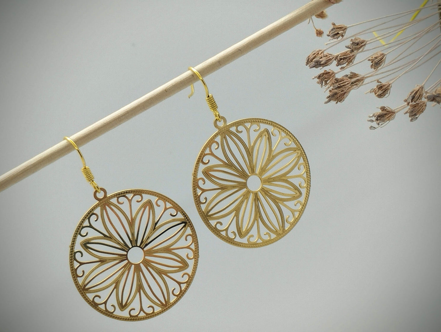 Oorbellenset hanger bloem (Goud /RVS)