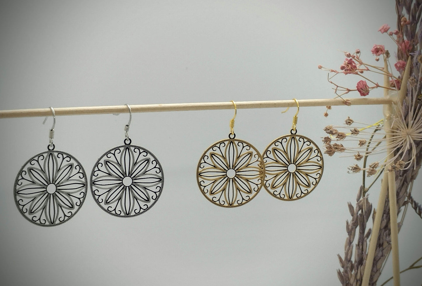 Oorbellenset hanger bloem (Goud /RVS)