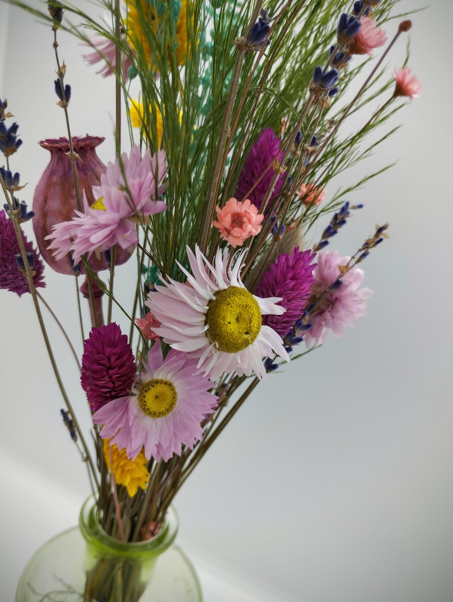 Droogbloemen in kleurrijk vaasje