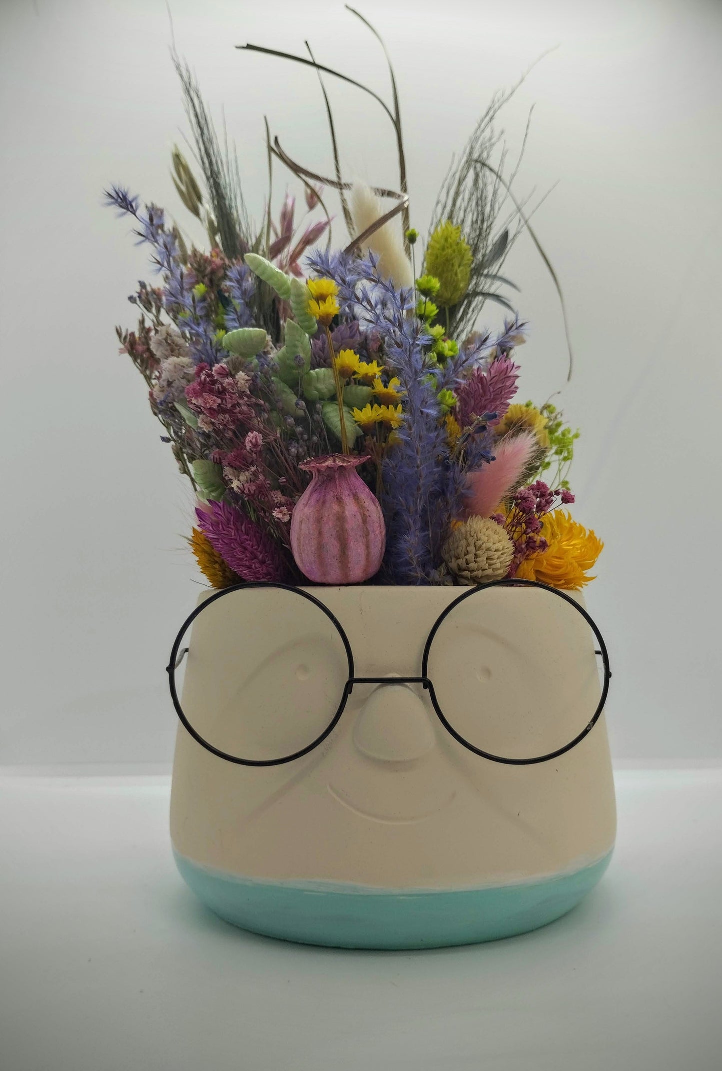 Plantenpotje met gezichtje & droogbloemetjes - Medium