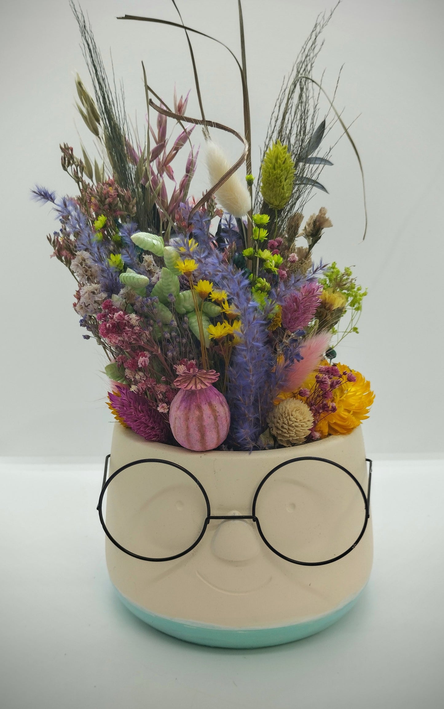 Plantenpotje met gezichtje & droogbloemetjes - Medium