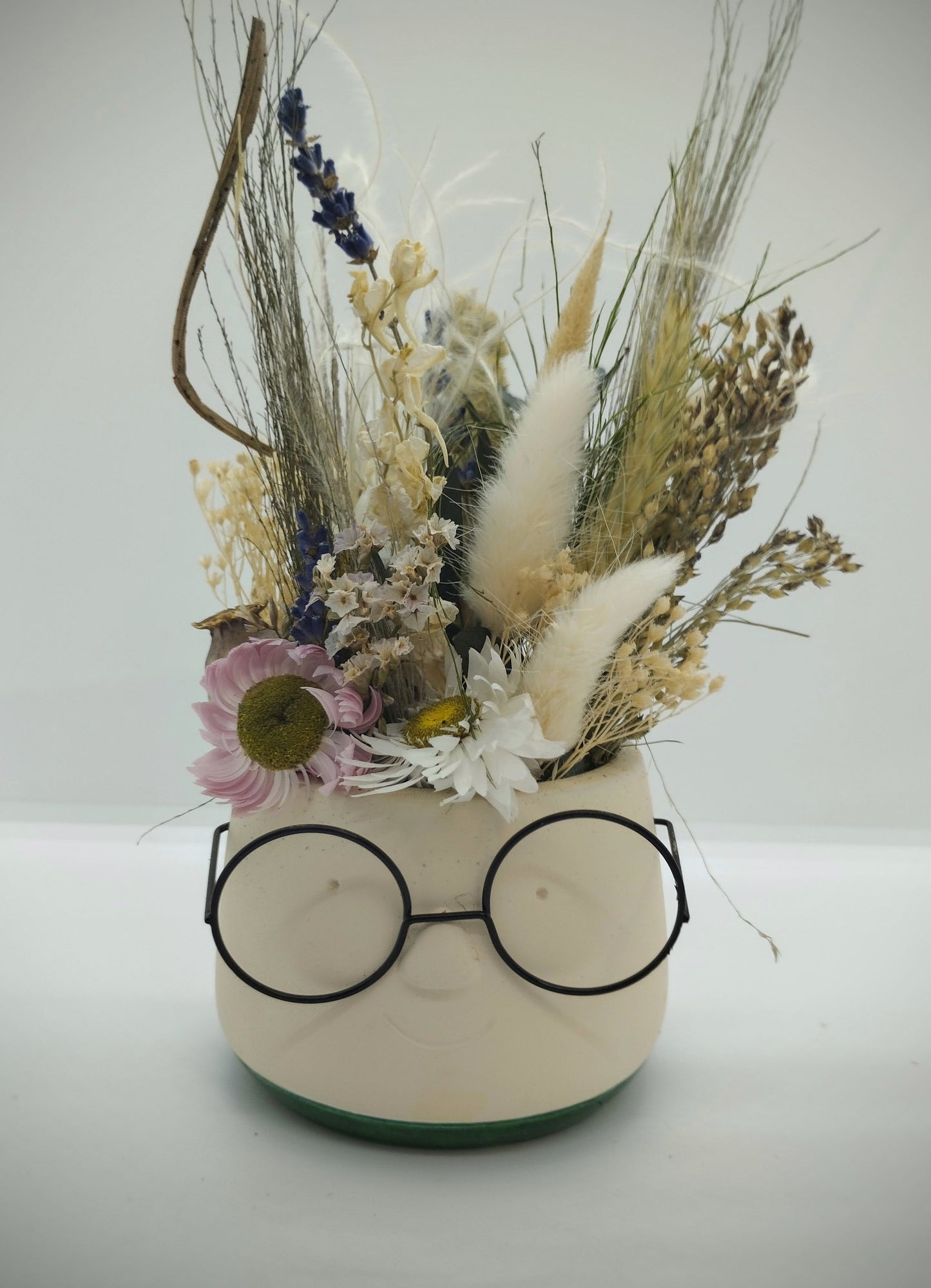 Plantenpotje met gezichtje & droogbloemetjes - Small