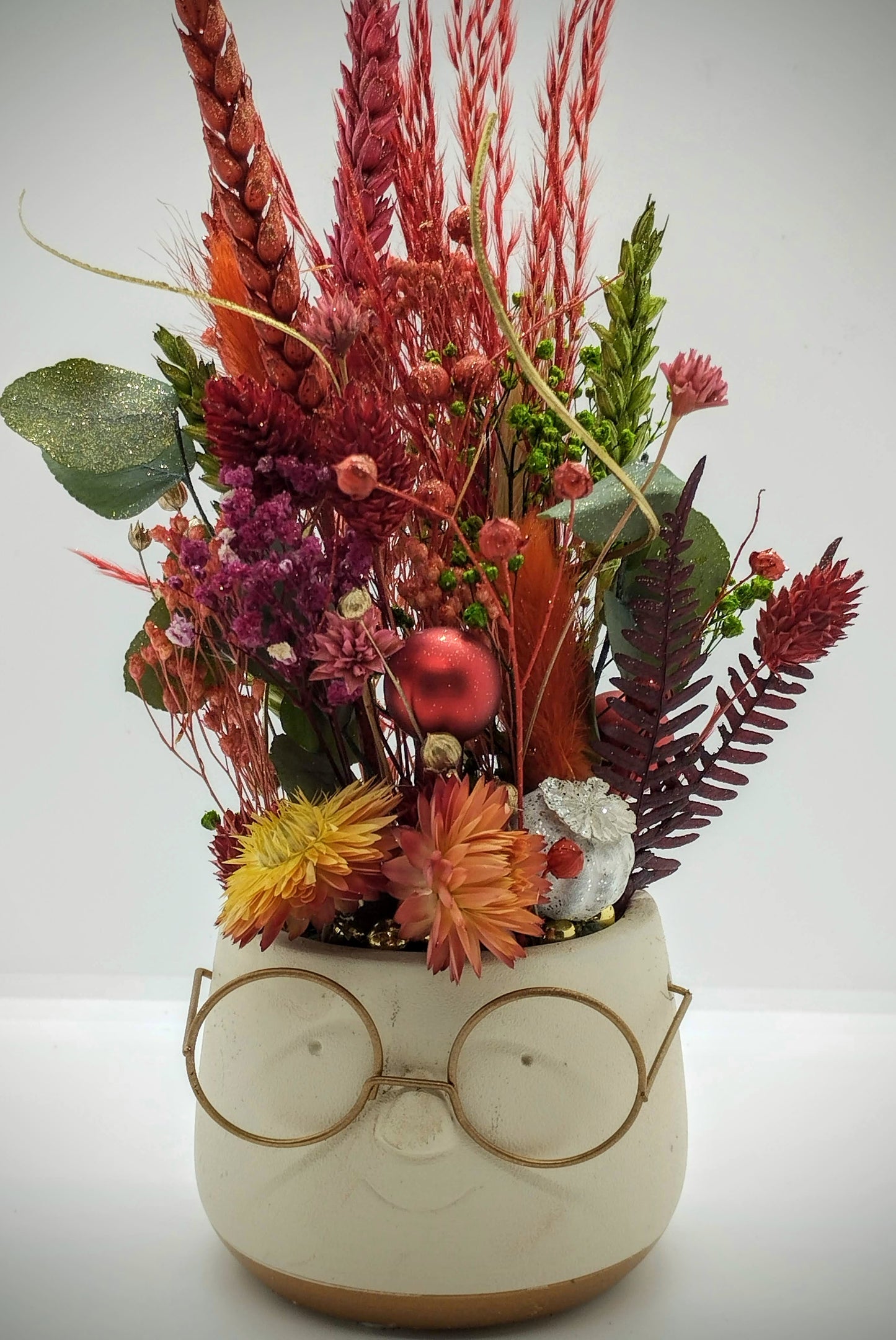 Plantenpotje met gezichtje & droogbloemetjes - Small