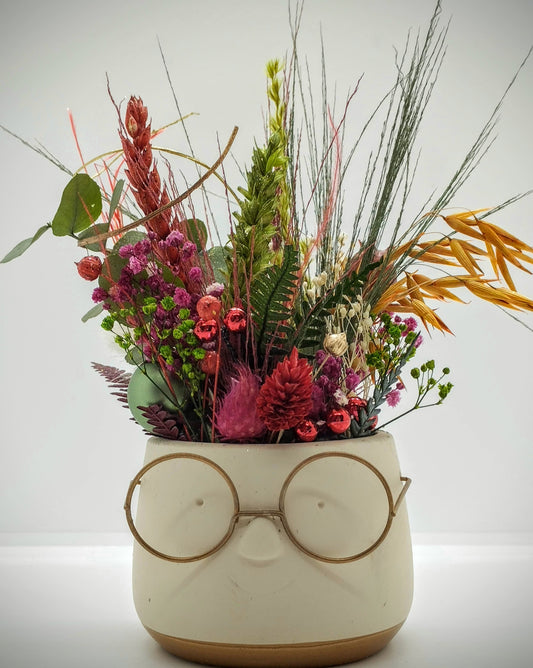 Plantenpotje met gezichtje & droogbloemetjes - Small