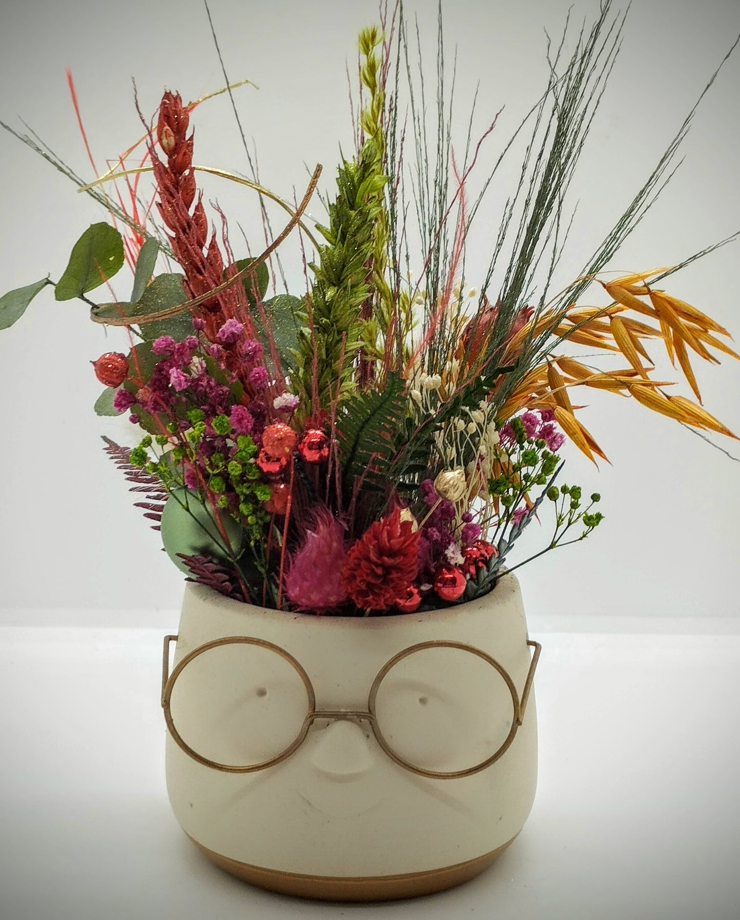 Plantenpotje met gezichtje & droogbloemetjes - Small