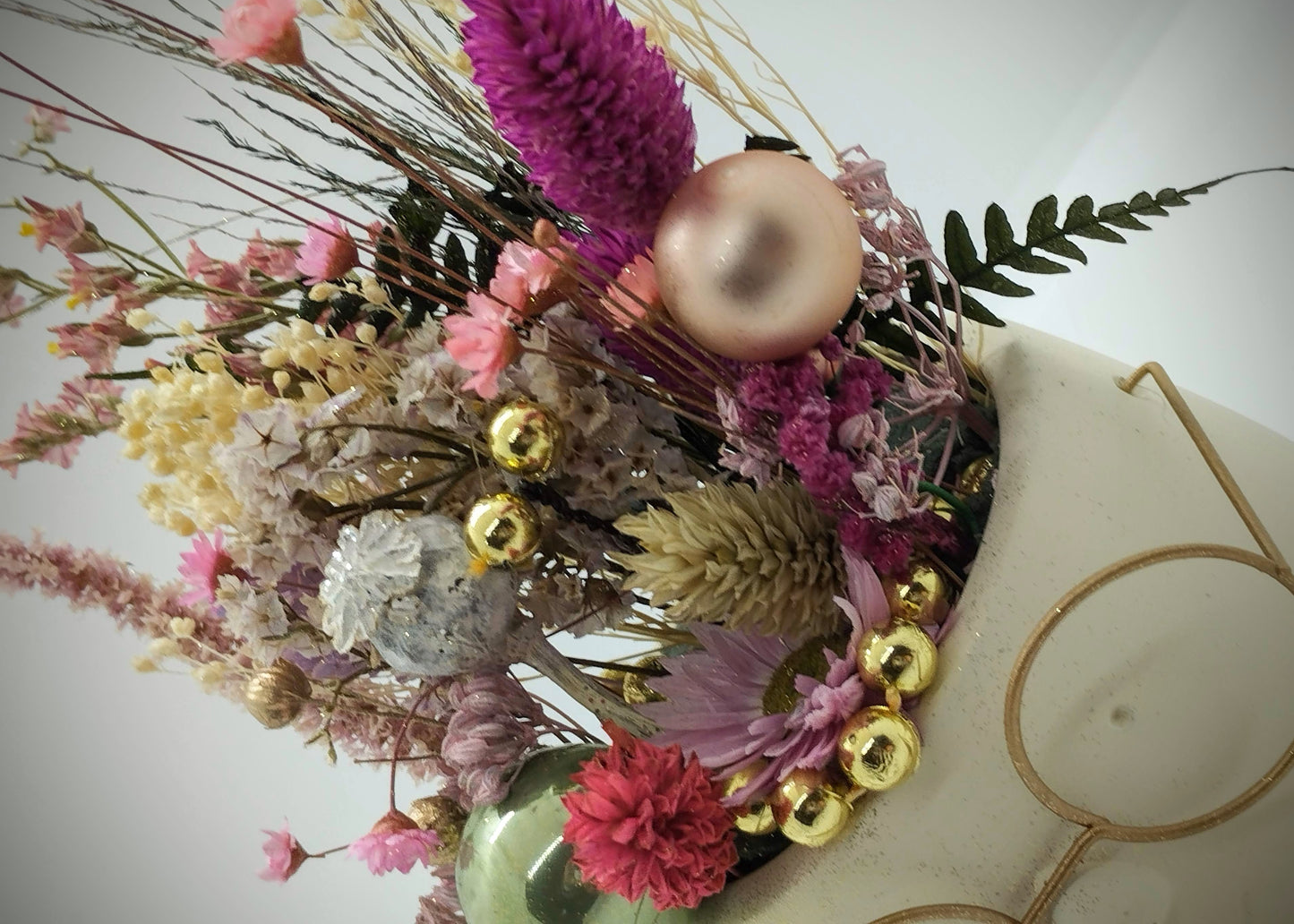 Plantenpotje met gezichtje & droogbloemetjes - Small