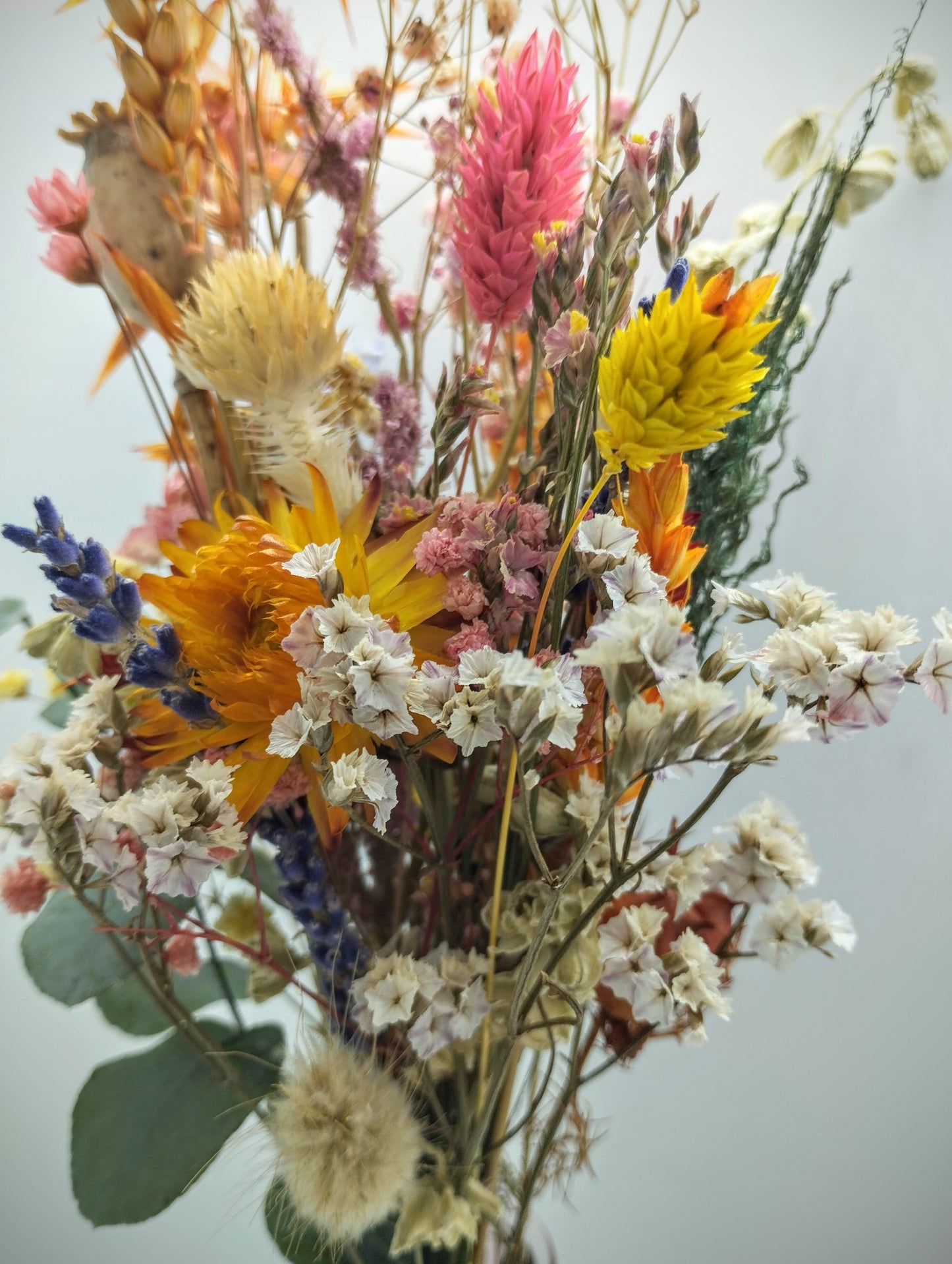 Droogbloemen in kleurrijk vaasje