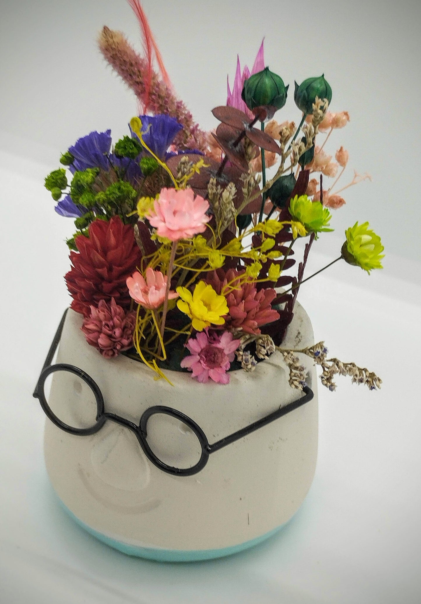 MINI Plantenpotje met gezichtje & droogbloemetjes
