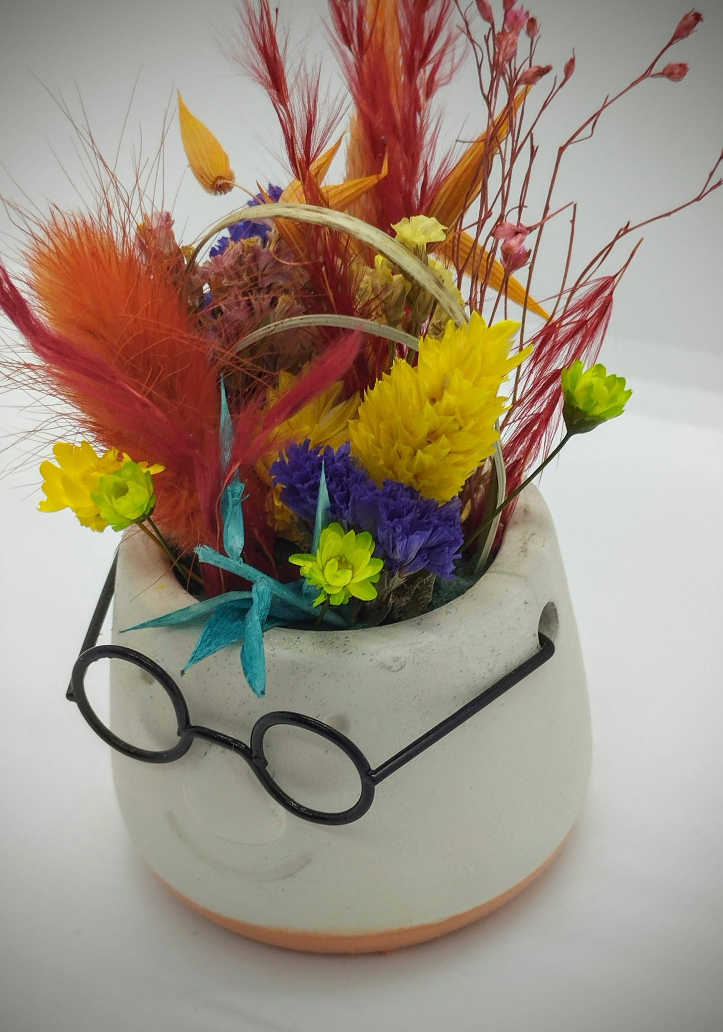 MINI Plantenpotje met gezichtje & droogbloemetjes
