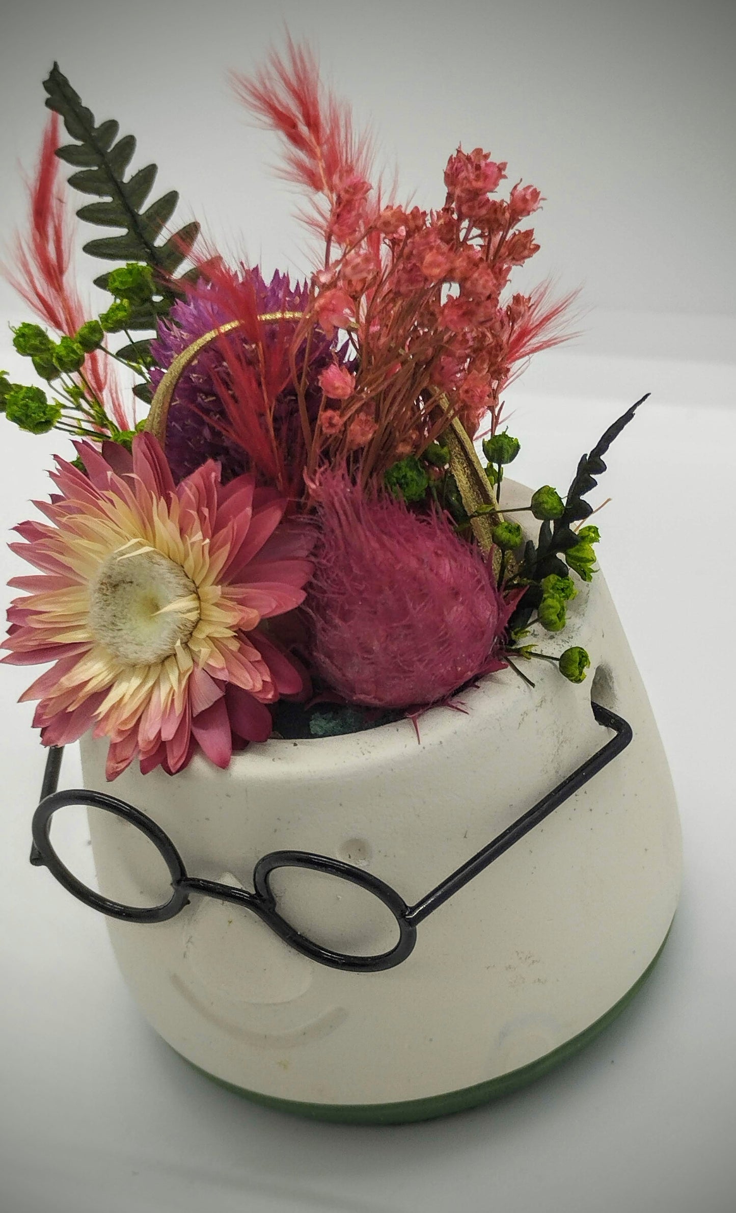 MINI Plantenpotje met gezichtje & droogbloemetjes