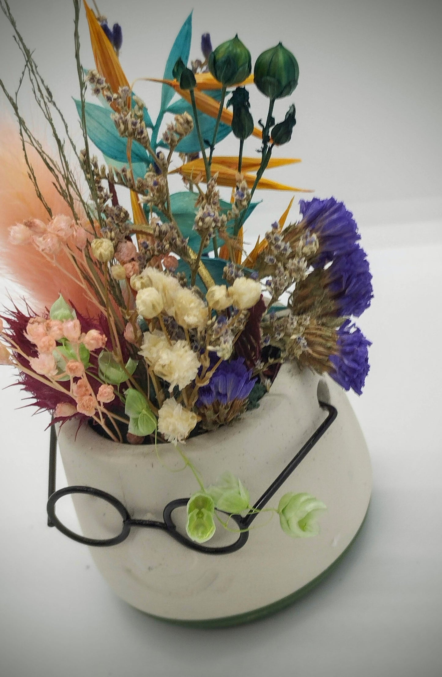MINI Plantenpotje met gezichtje & droogbloemetjes