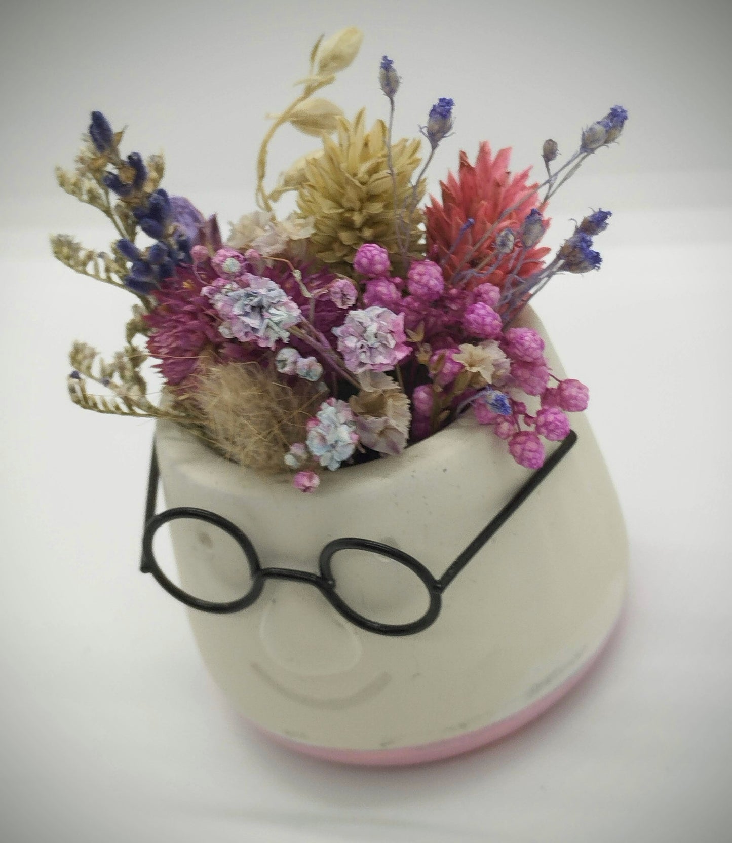 MINI Plantenpotje met gezichtje & droogbloemetjes