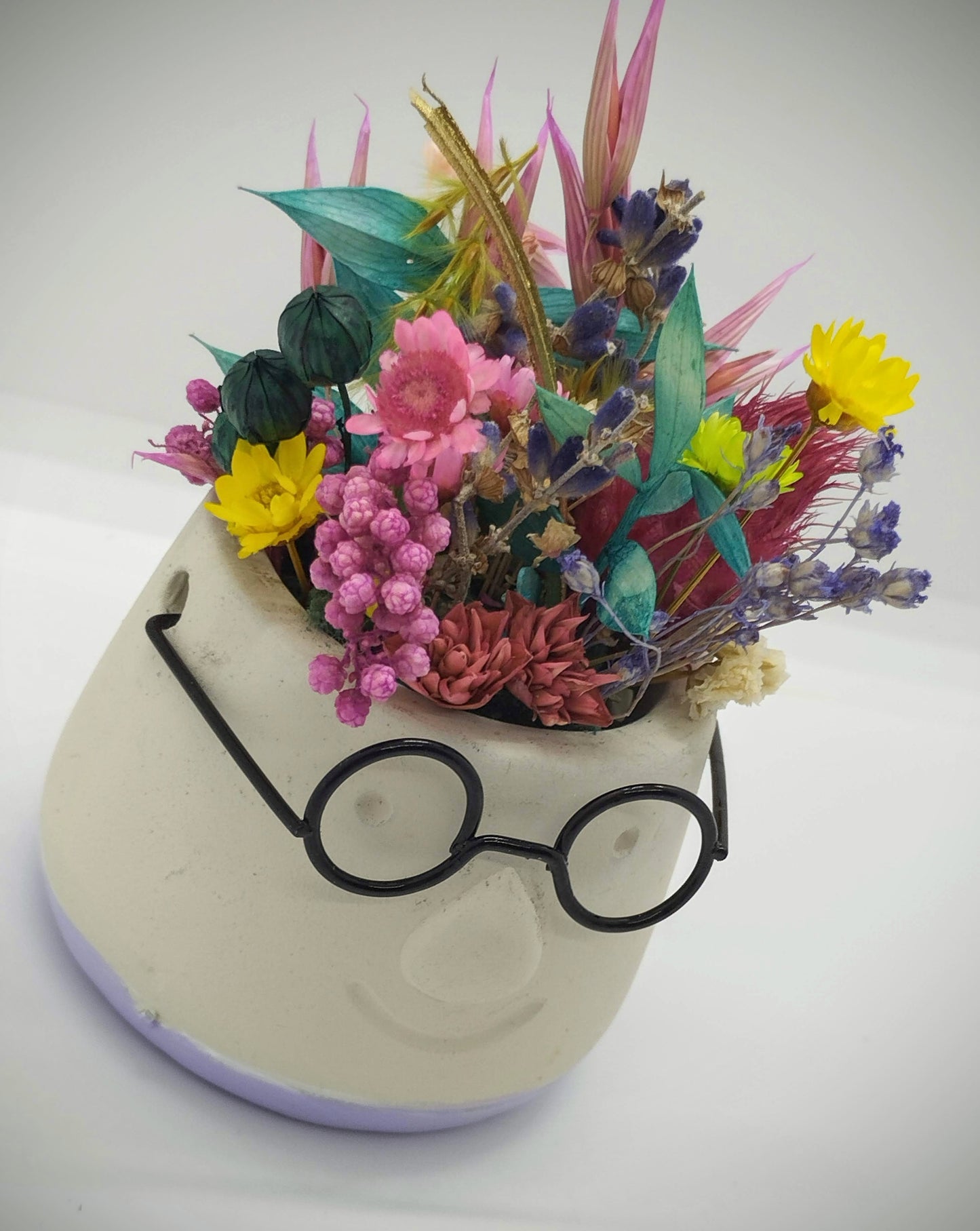 MINI Plantenpotje met gezichtje & droogbloemetjes