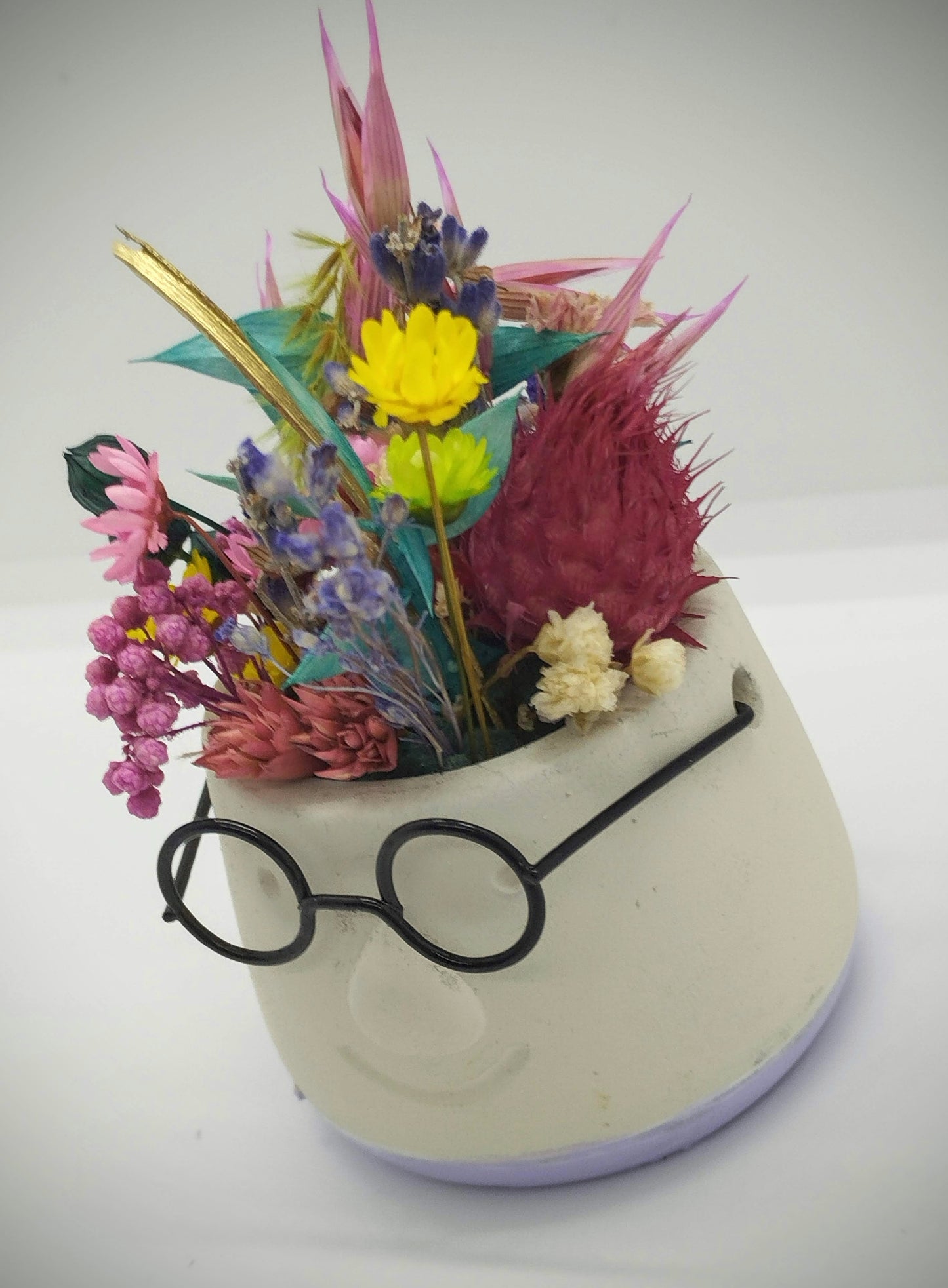 MINI Plantenpotje met gezichtje & droogbloemetjes