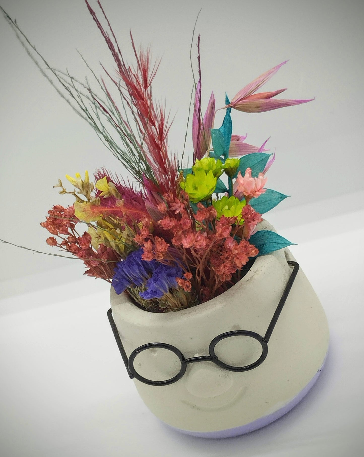 MINI Plantenpotje met gezichtje & droogbloemetjes