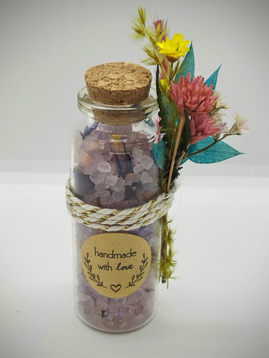 Wensflesje met Badzout & droogbloemen - rozenkopjes, lotus , lavendel , ... (Groot aantal aankopen? Geniet van Bulk-korting)