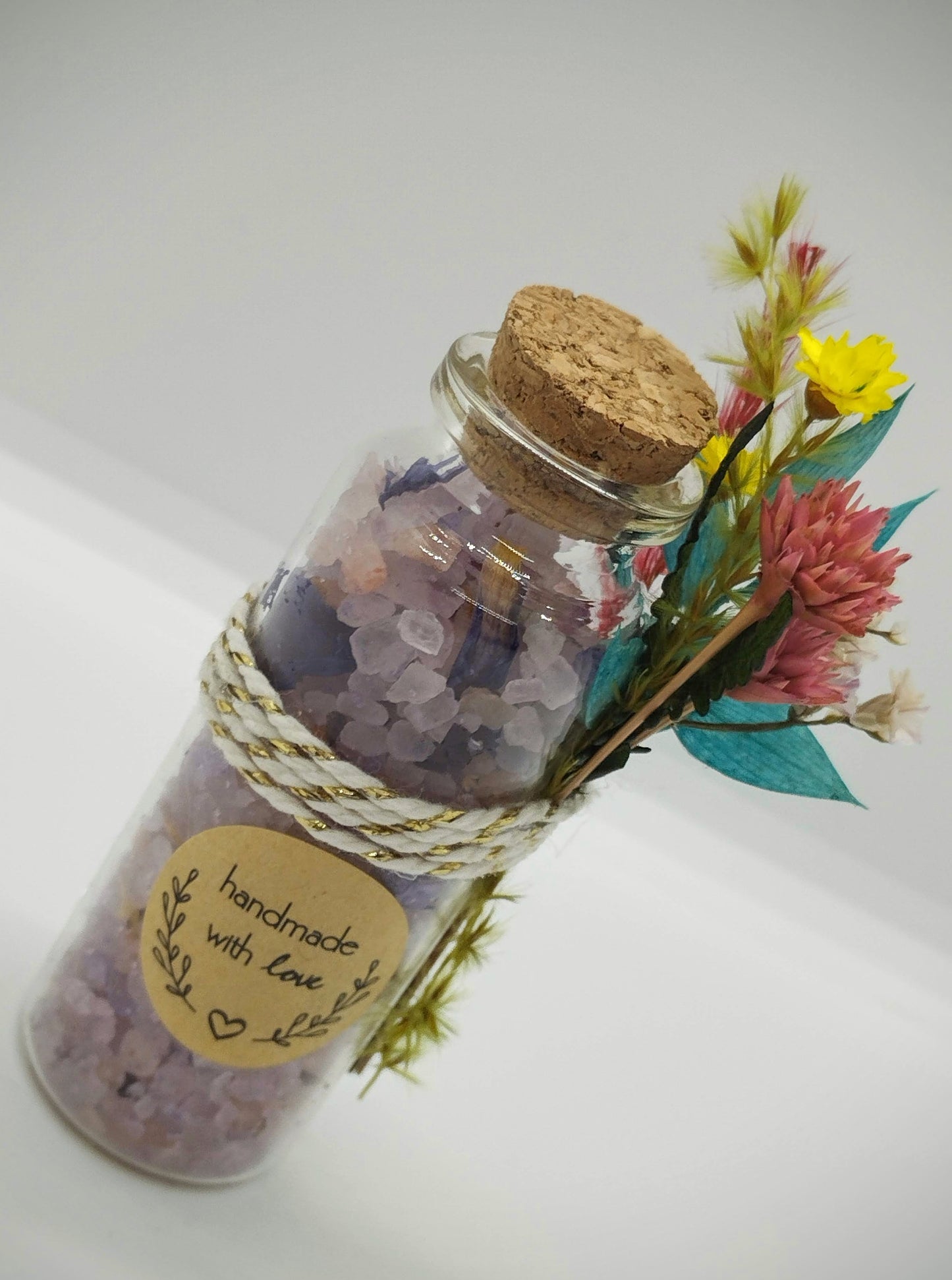 Wensflesje met Badzout & droogbloemen - rozenkopjes, lotus , lavendel , ... (Groot aantal aankopen? Geniet van Bulk-korting)