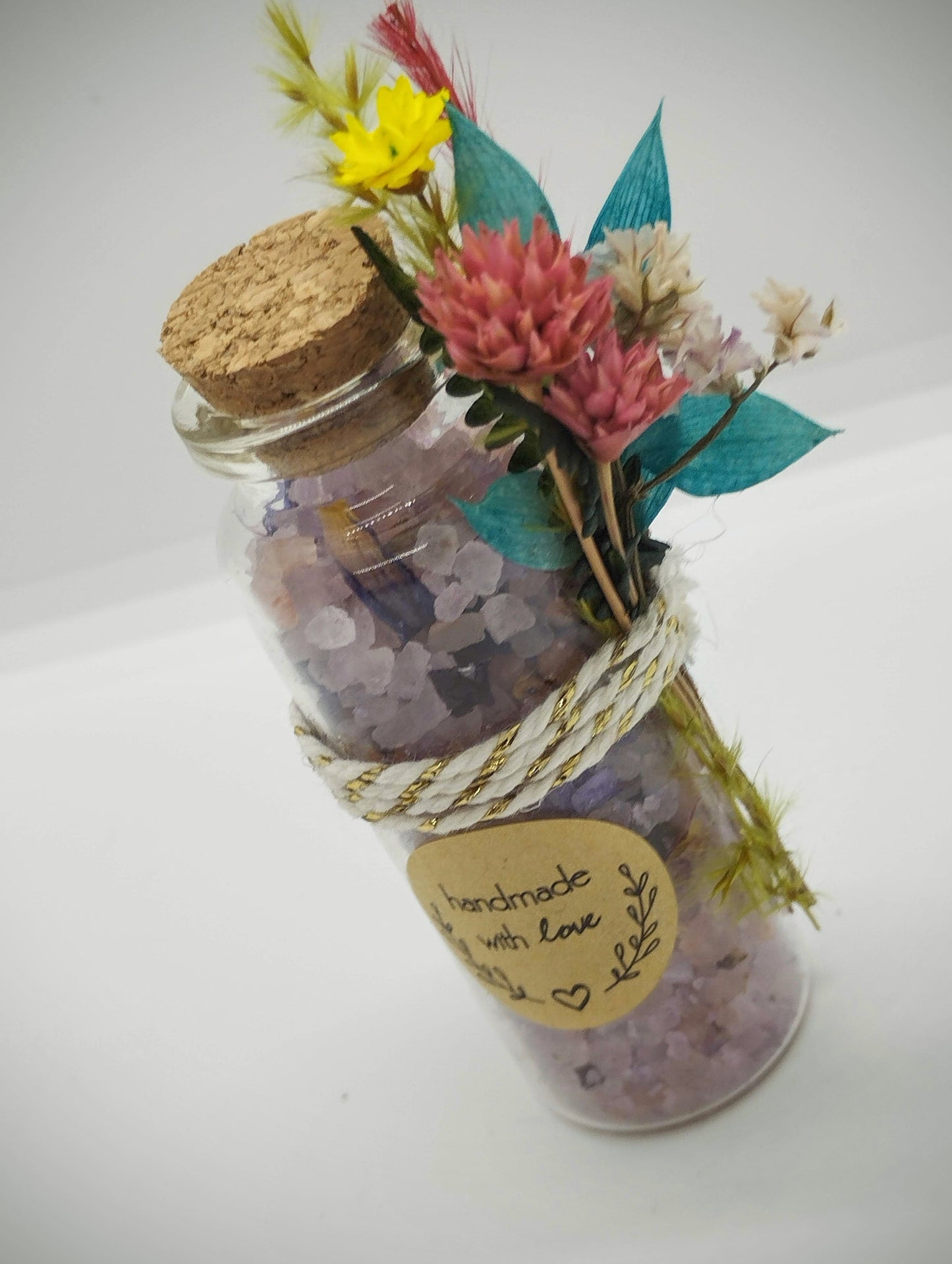 Wensflesje met Badzout & droogbloemen - rozenkopjes, lotus , lavendel , ... (Groot aantal aankopen? Geniet van Bulk-korting)