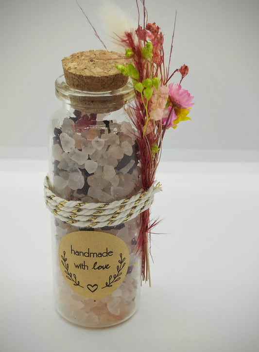 Wensflesje met Badzout & droogbloemen - hibiscus & rozenblaadjes (Groot aantal aankopen? Geniet van Bulk-korting)