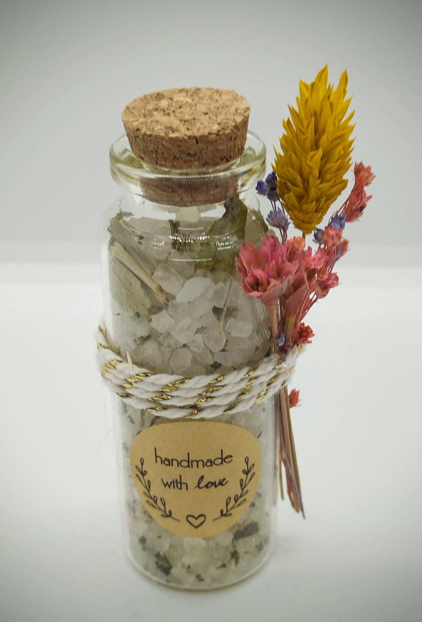 Wensflesje met Badzout & droogbloemen - Eucalyptus, citroengras & tijm (Groot aantal aankopen? Geniet van Bulk-korting)