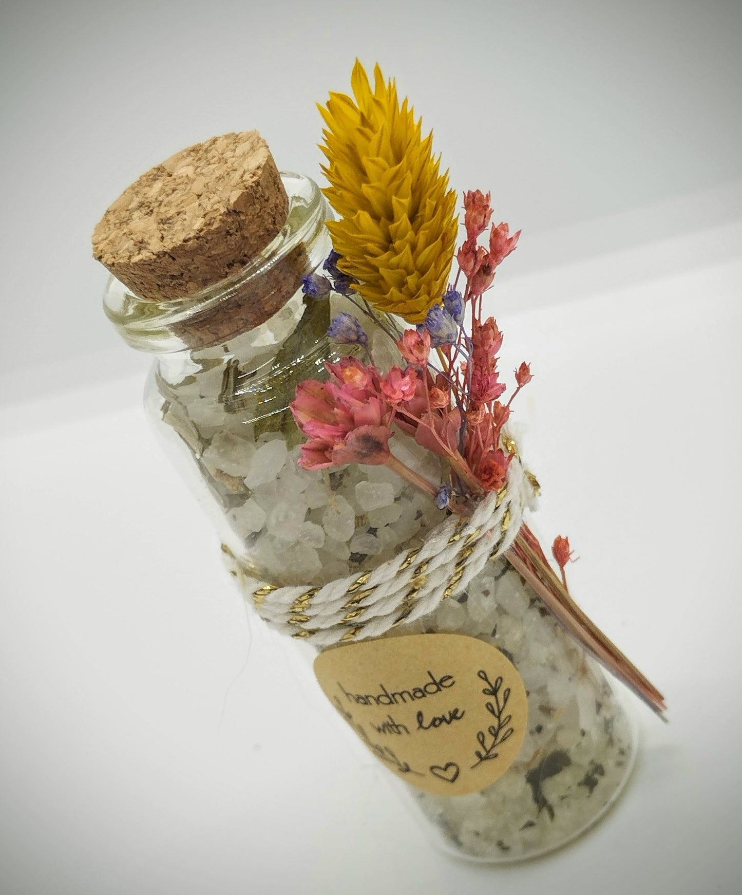 Wensflesje met Badzout & droogbloemen - Eucalyptus, citroengras & tijm (Groot aantal aankopen? Geniet van Bulk-korting)