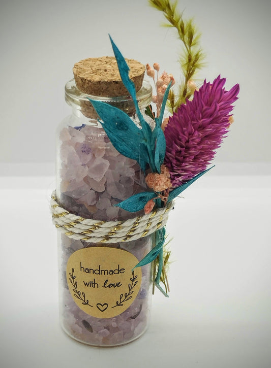 Wensflesje met Badzout & droogbloemen - rozenkopjes, lotus , lavendel ,... (Groot aantal aankopen? Geniet van Bulk-korting)