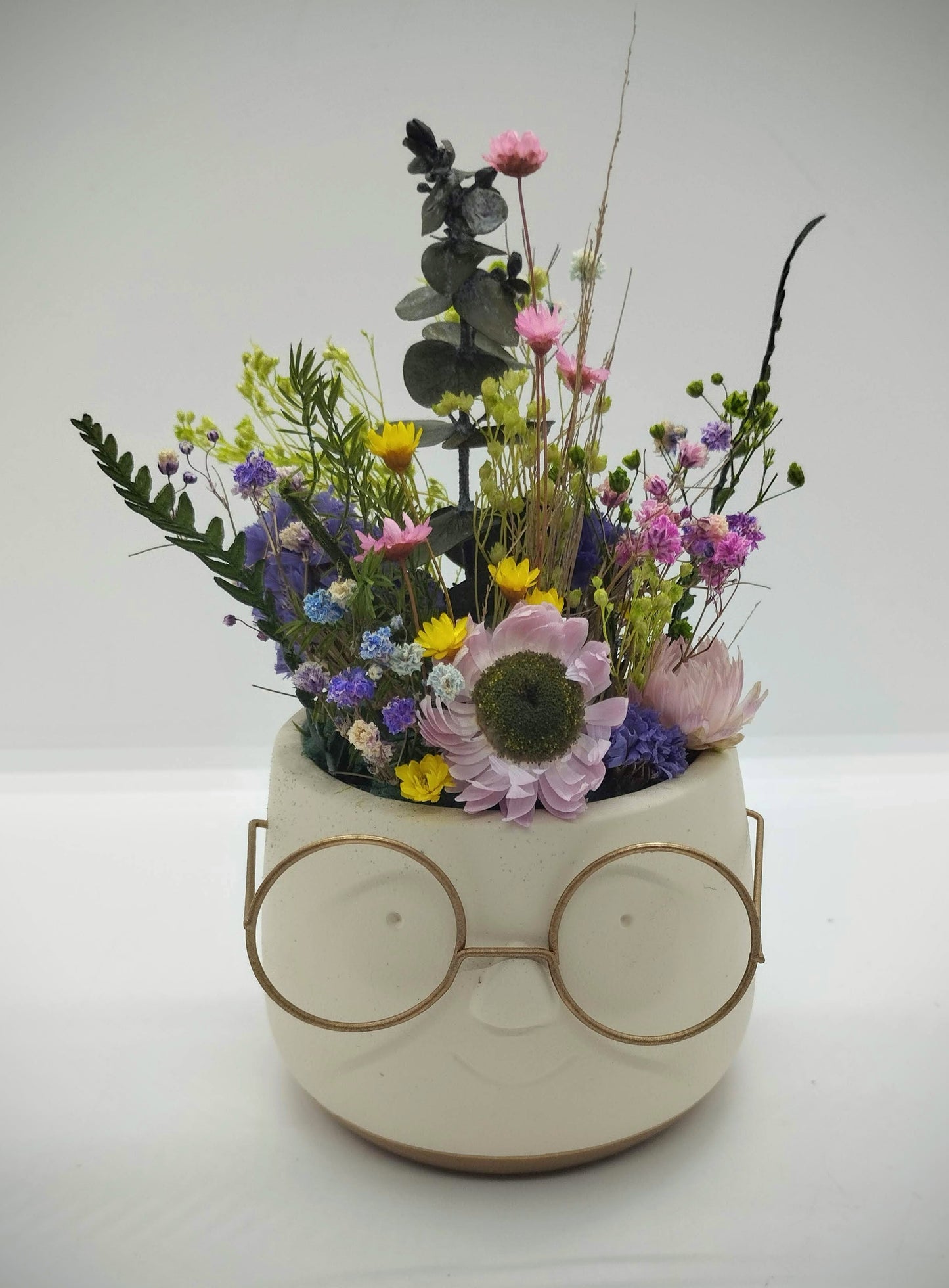 Plantenpotje met gezichtje & droogbloemetjes - Small