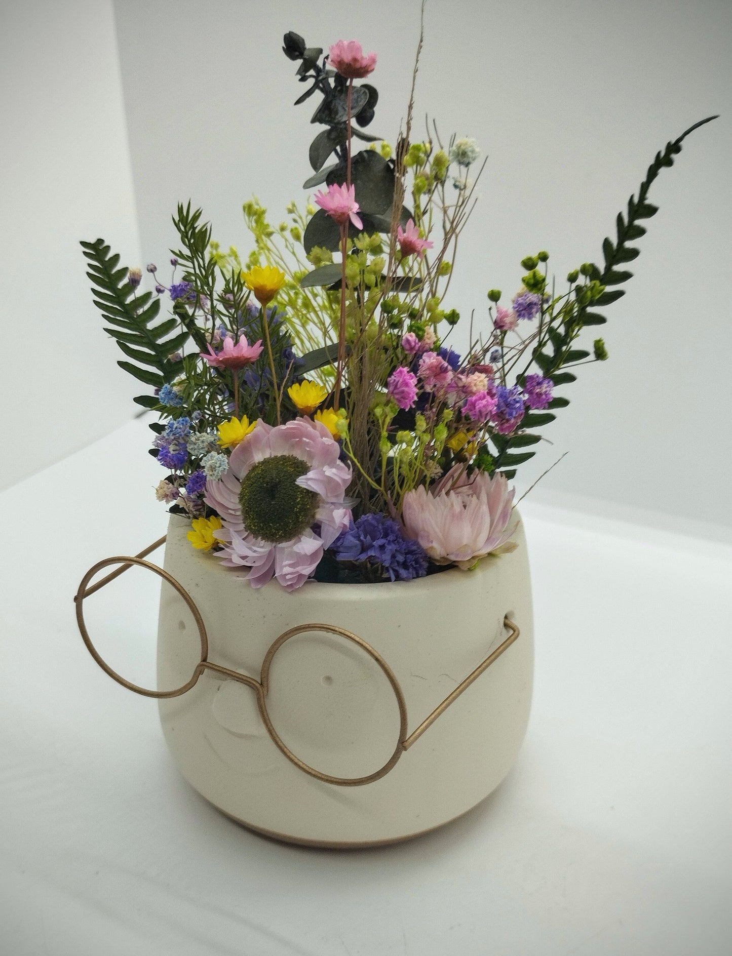 Plantenpotje met gezichtje & droogbloemetjes - Small