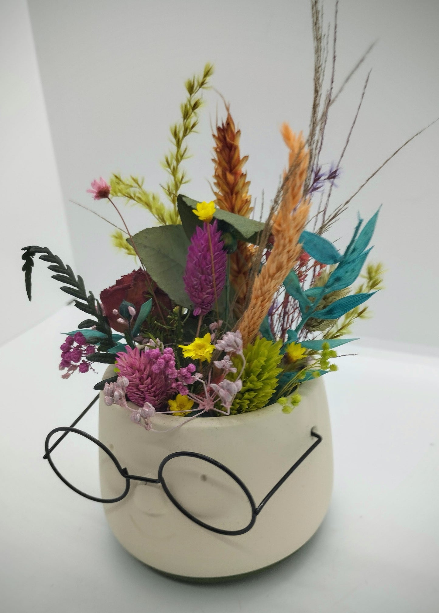 Plantenpotje met gezichtje & droogbloemetjes - Small