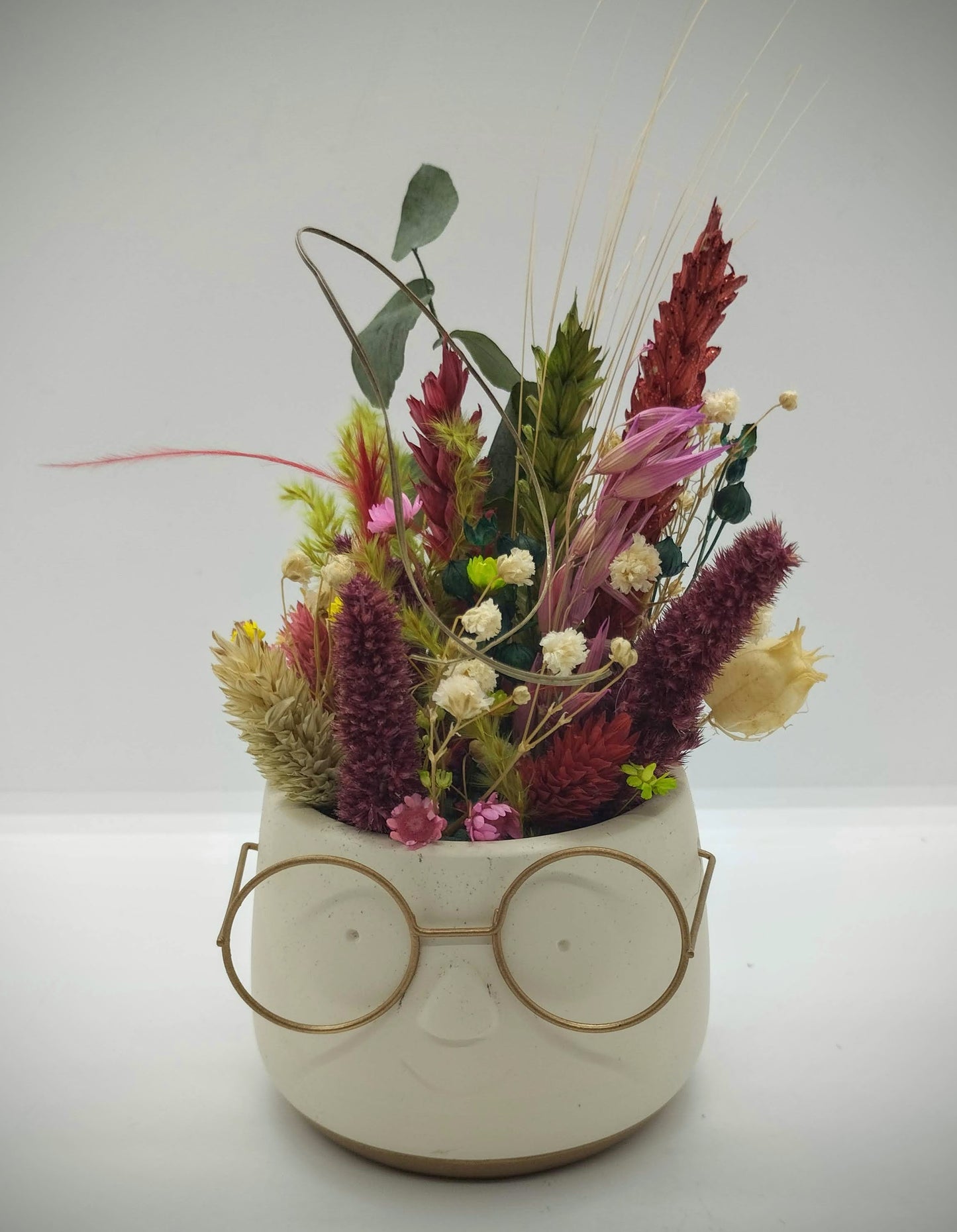 Plantenpotje met gezichtje & droogbloemetjes - Small
