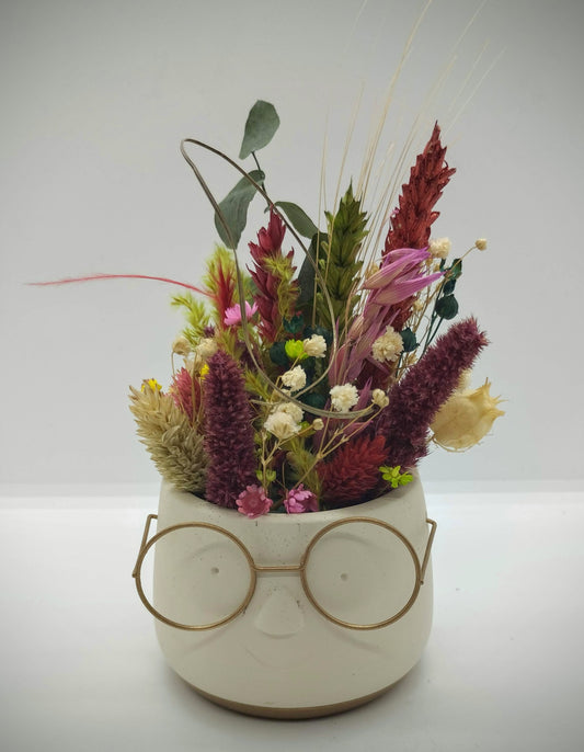 Plantenpotje met gezichtje & droogbloemetjes - Small