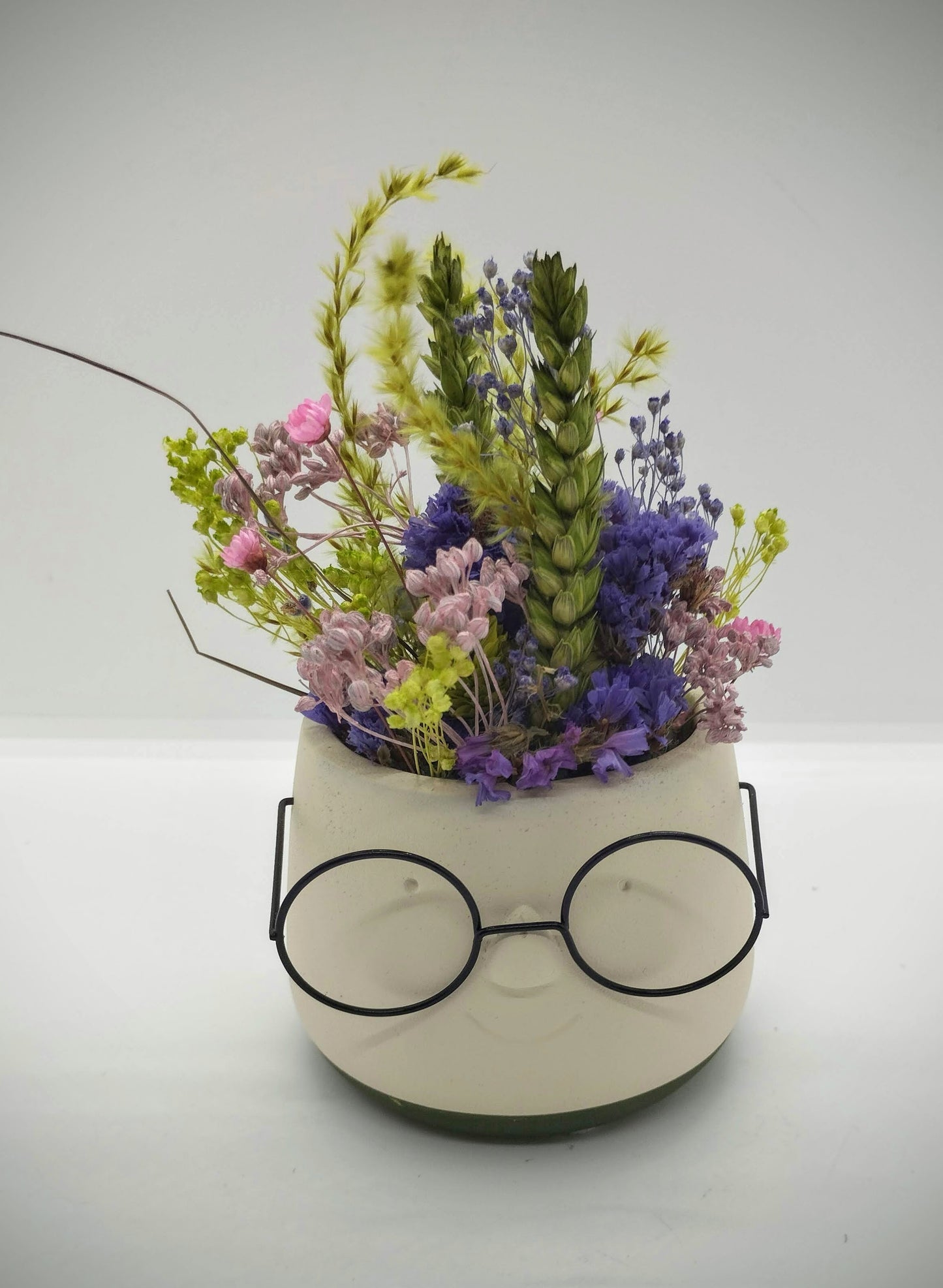 Plantenpotje met gezichtje & droogbloemetjes - Small