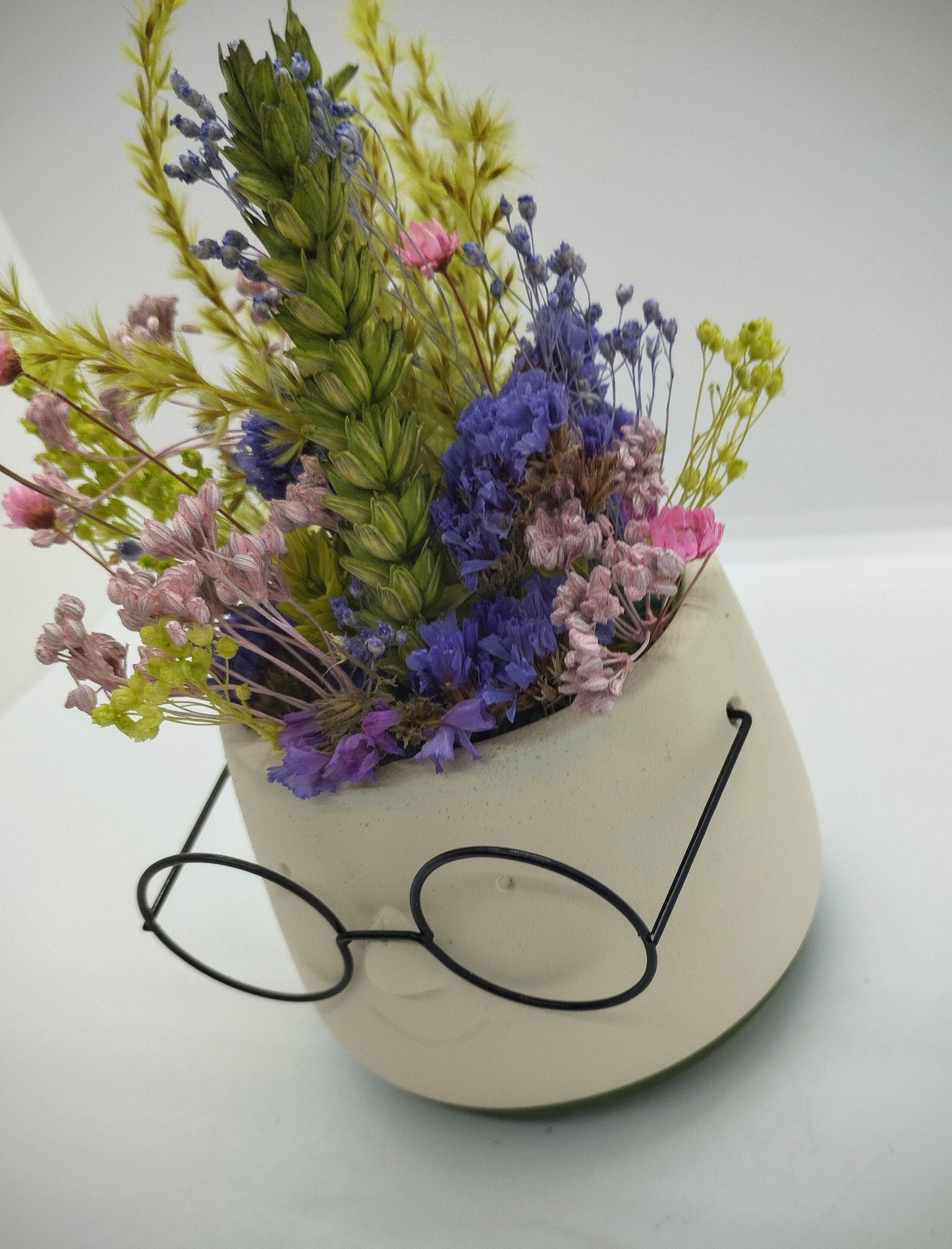 Plantenpotje met gezichtje & droogbloemetjes - Small