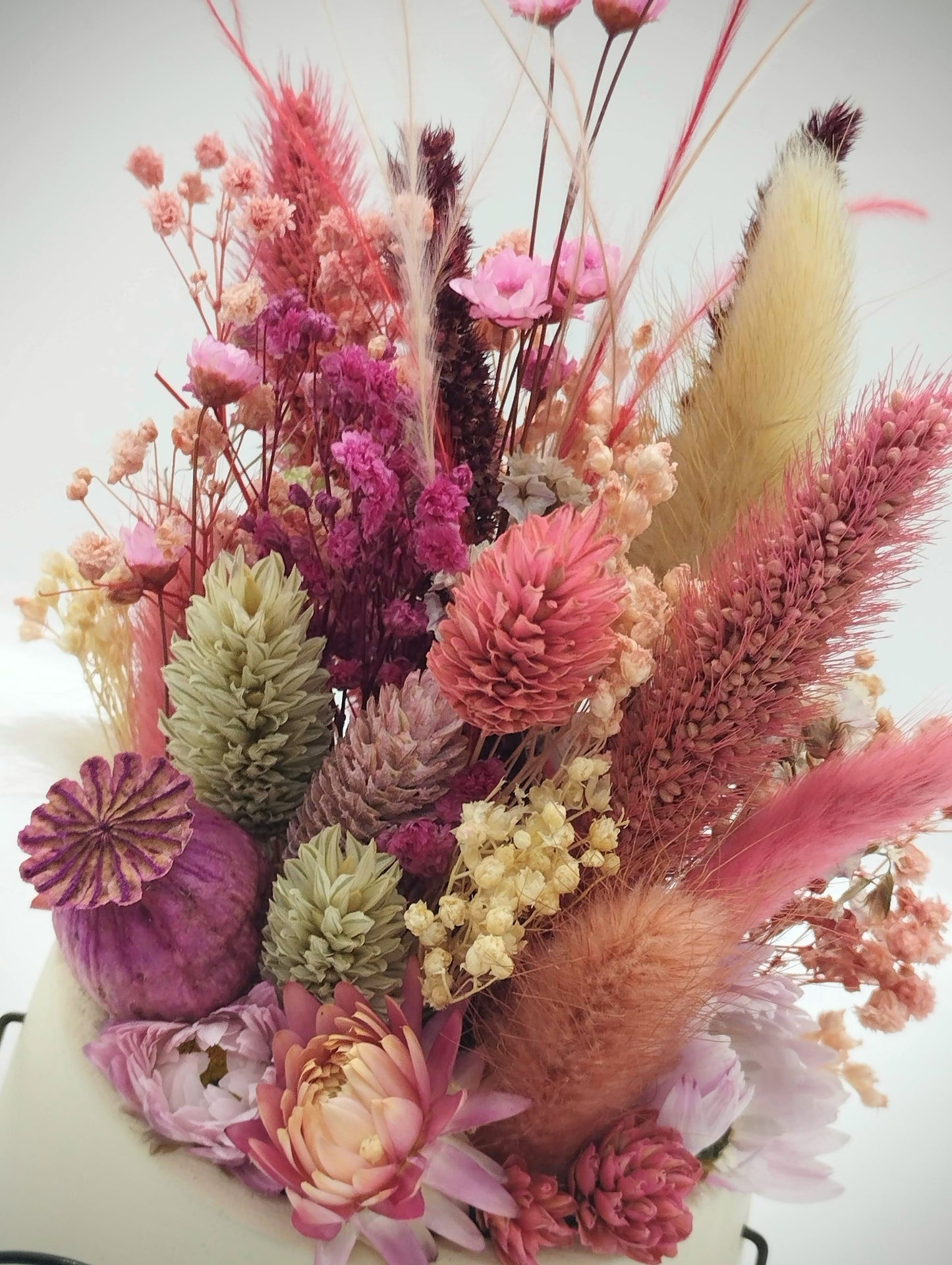 Plantenpotje met gezichtje & droogbloemetjes - Medium (gereserveerd)