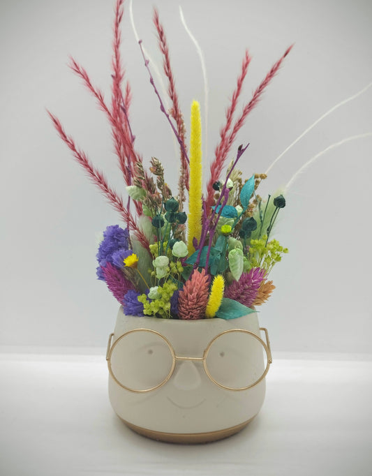Plantenpotje met gezichtje & droogbloemetjes - Small