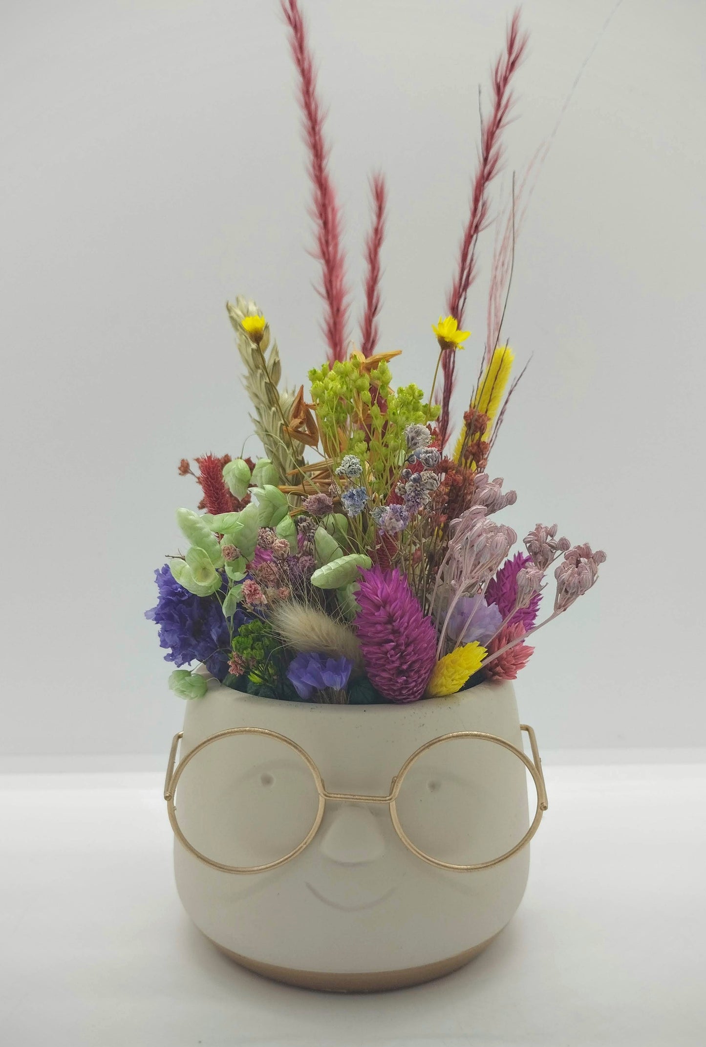 Plantenpotje met gezichtje & droogbloemetjes - Small