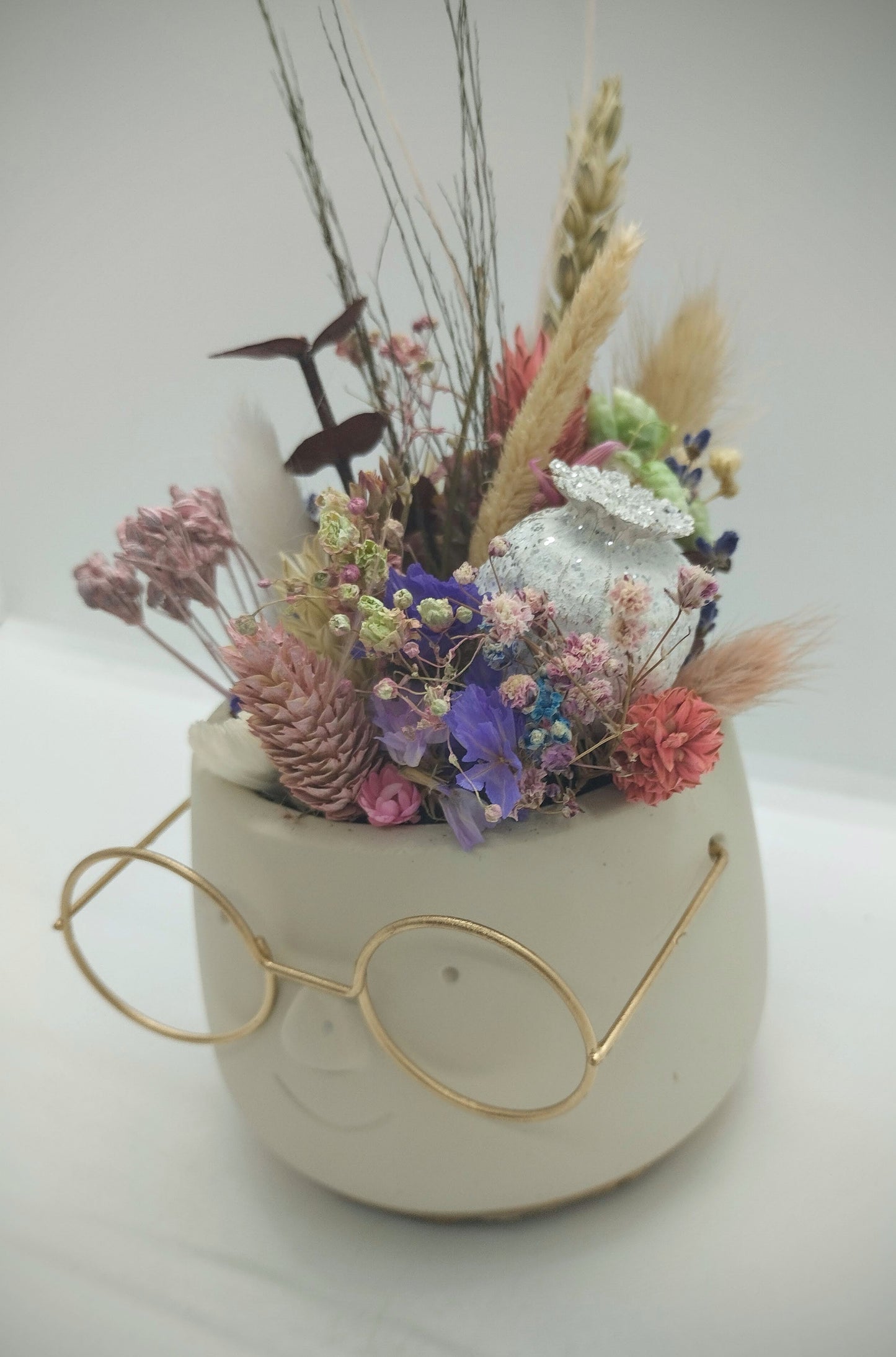 Plantenpotje met gezichtje & droogbloemetjes - Small