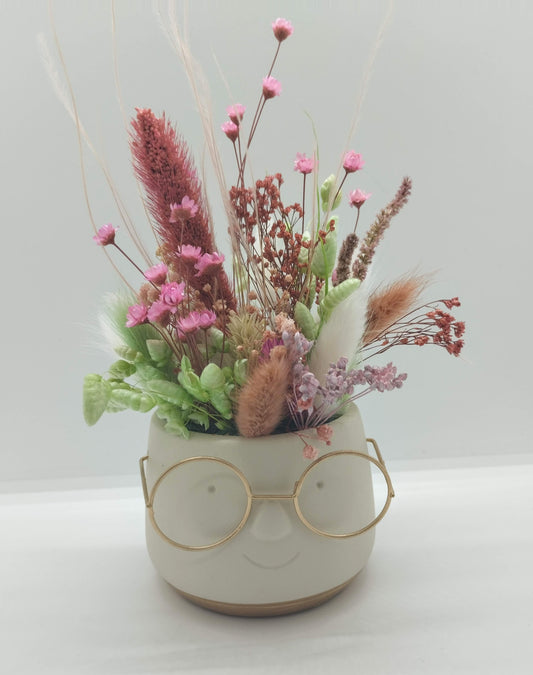 Plantenpotje met gezichtje & droogbloemetjes - Small