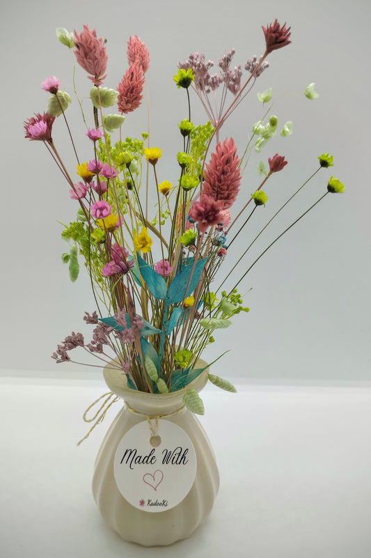 Droogbloemen in kleurrijk Porseleine vaasje