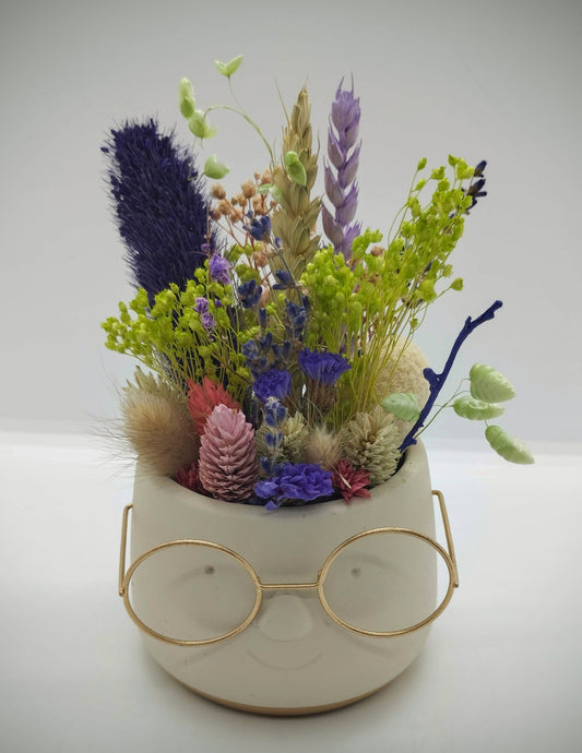 Plantenpotje met gezichtje & droogbloemetjes - Small