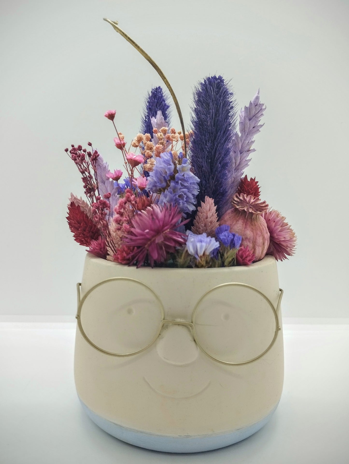Plantenpotje met gezichtje & droogbloemetjes - Medium