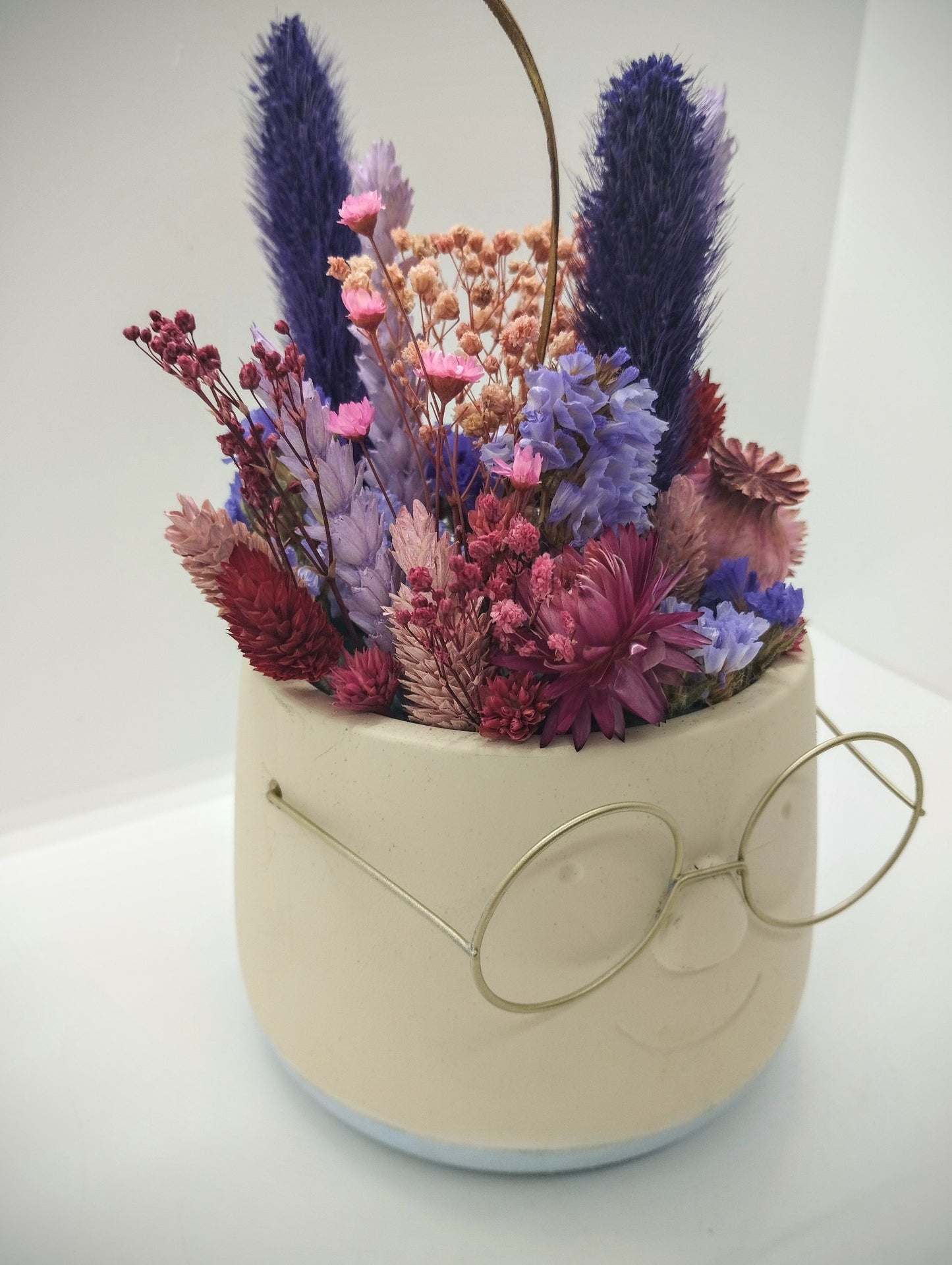 Plantenpotje met gezichtje & droogbloemetjes - Medium