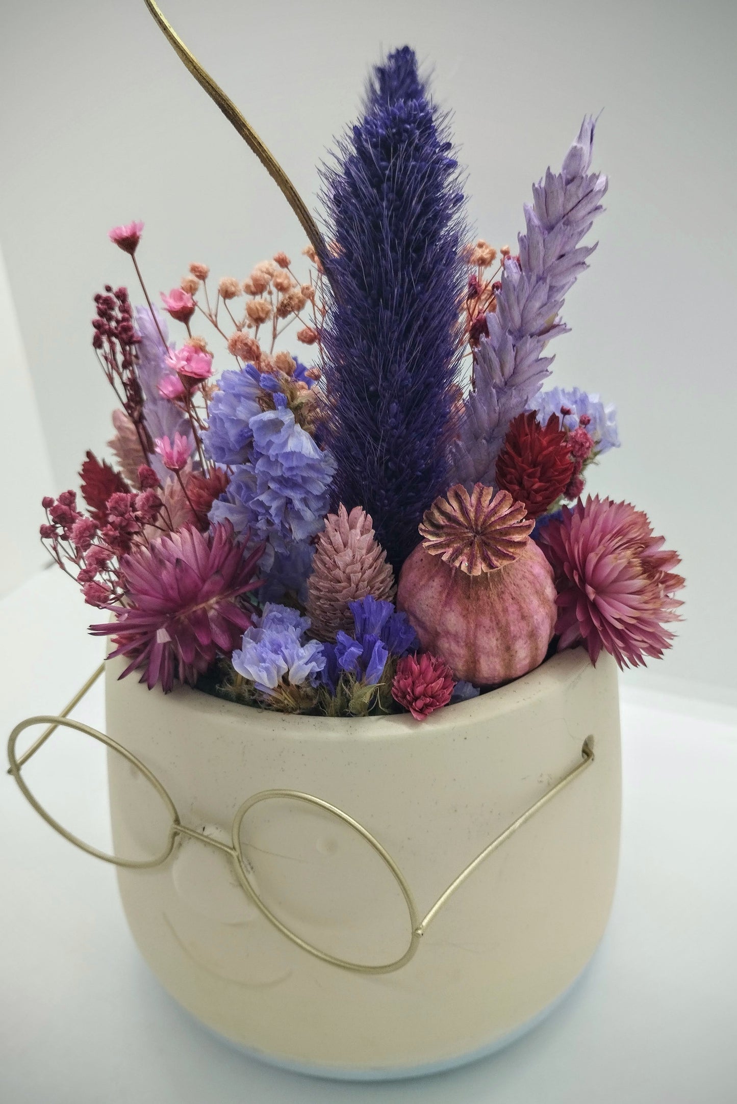 Plantenpotje met gezichtje & droogbloemetjes - Medium