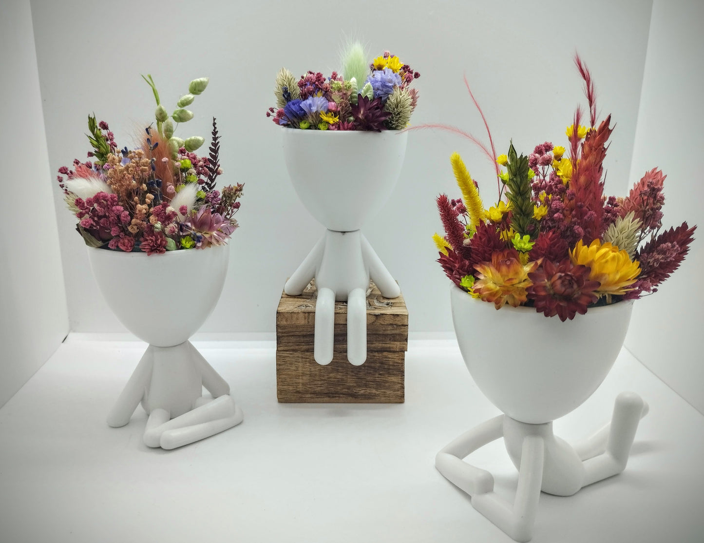 Plantenpotje mannetje met droogbloemen