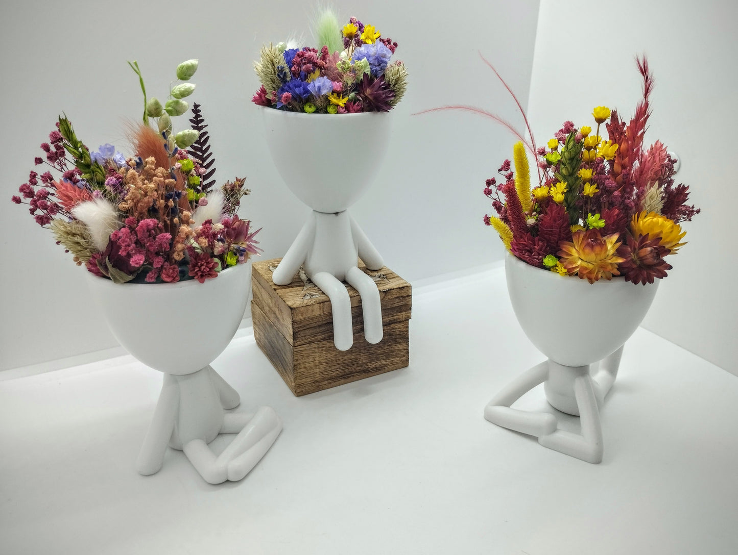 Plantenpotje mannetje met droogbloemen