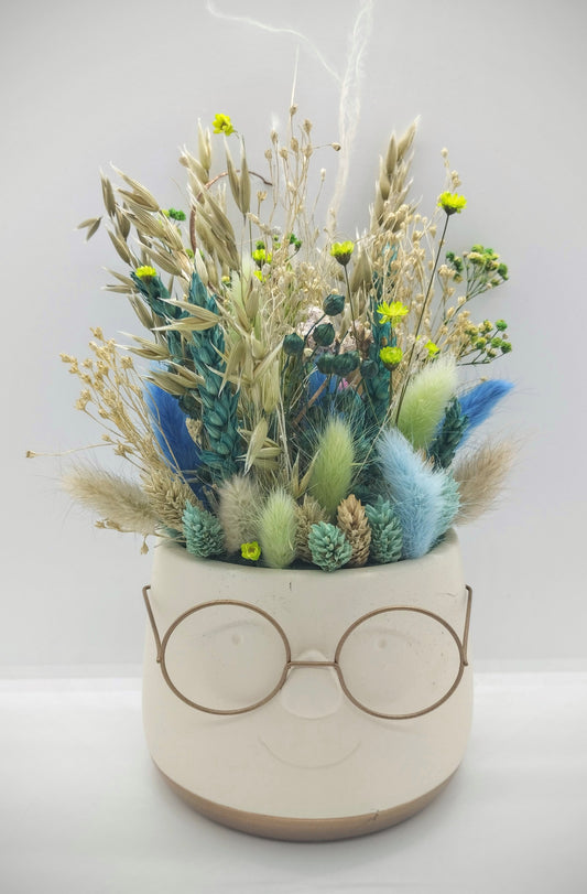Plantenpotje met gezichtje & droogbloemetjes - Medium
