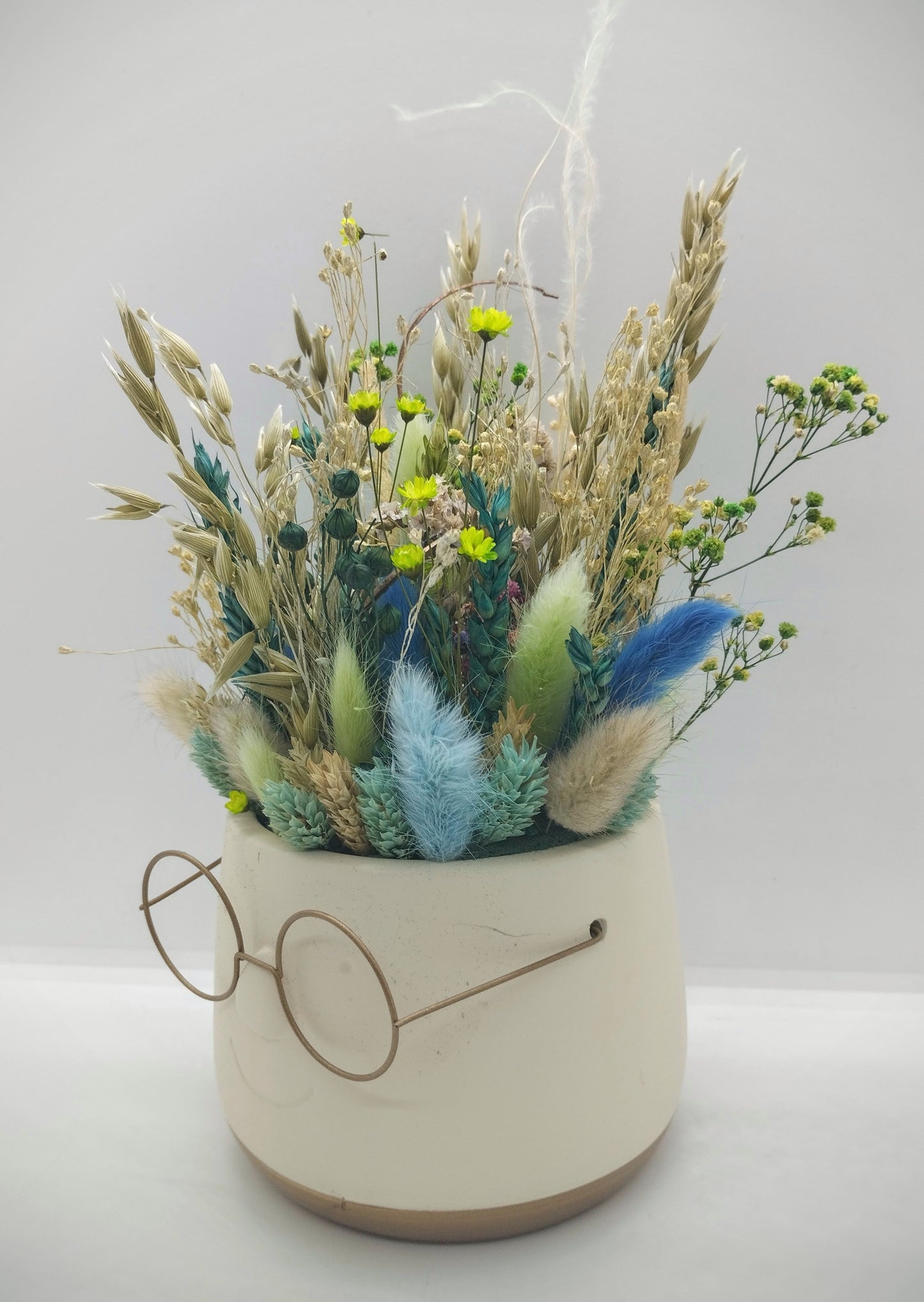 Plantenpotje met gezichtje & droogbloemetjes - Medium