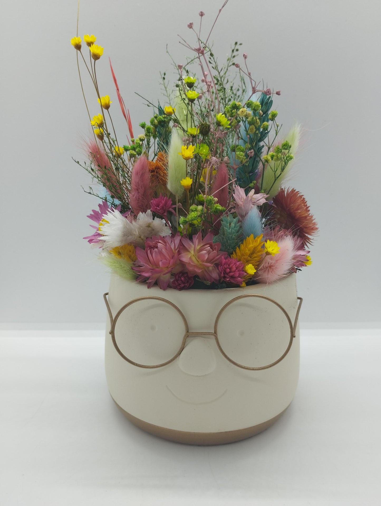 Plantenpotje met gezichtje & droogbloemetjes - Medium
