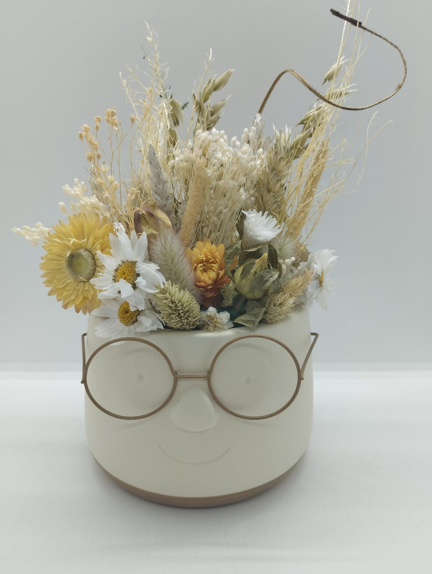 Plantenpotje met gezichtje & droogbloemetjes - Medium