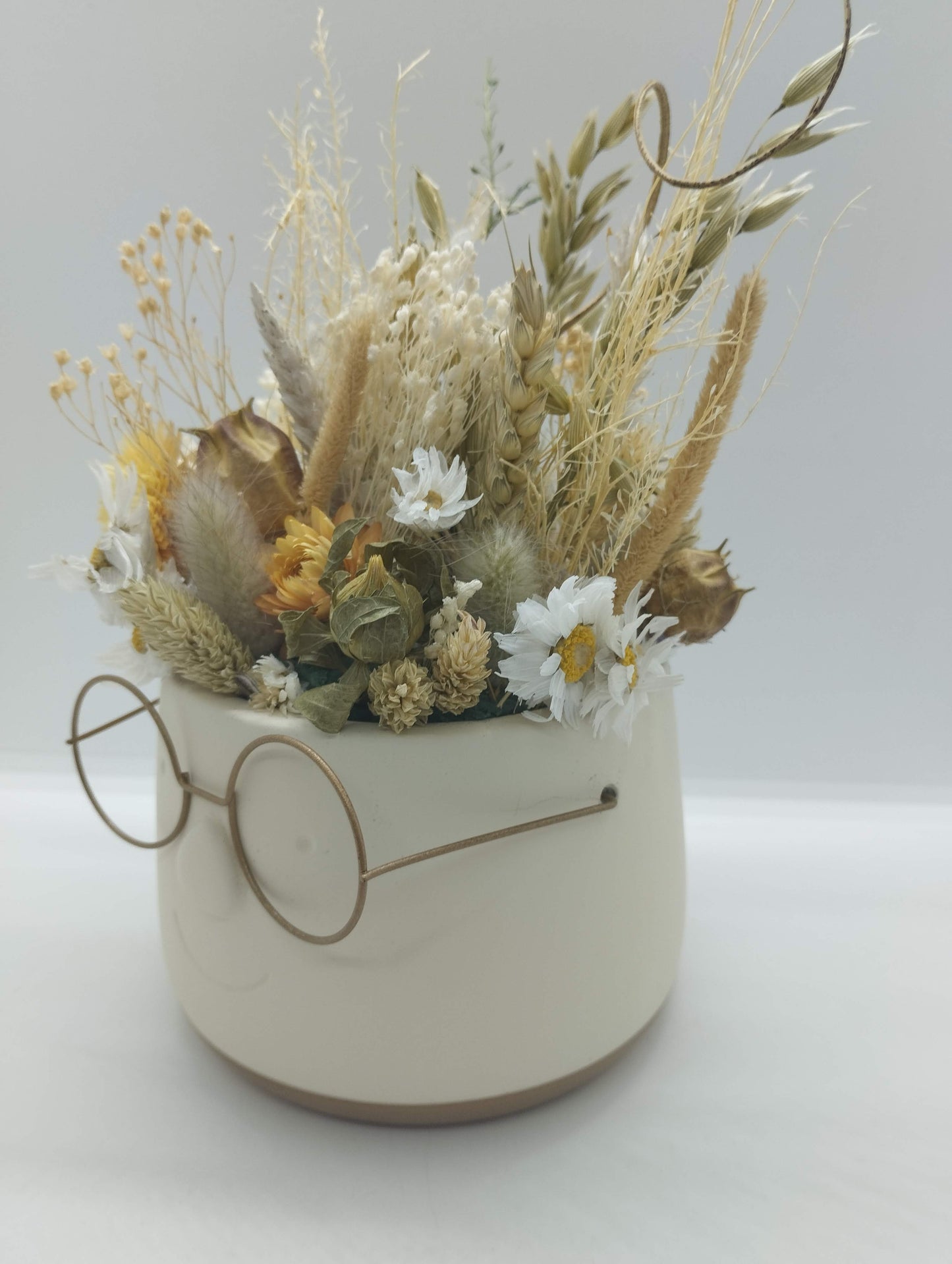 Plantenpotje met gezichtje & droogbloemetjes - Medium